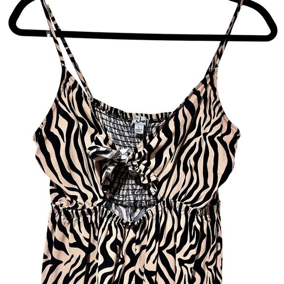 tan and black zebra print cutout sundress with tie front and front slit - Picture 2 of 8